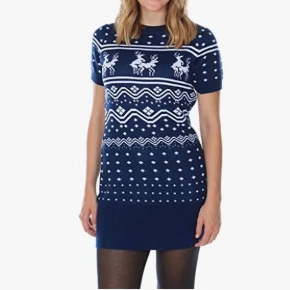 Tipsy Elves Reindeer Conga Line Christmas Sweater Dress
